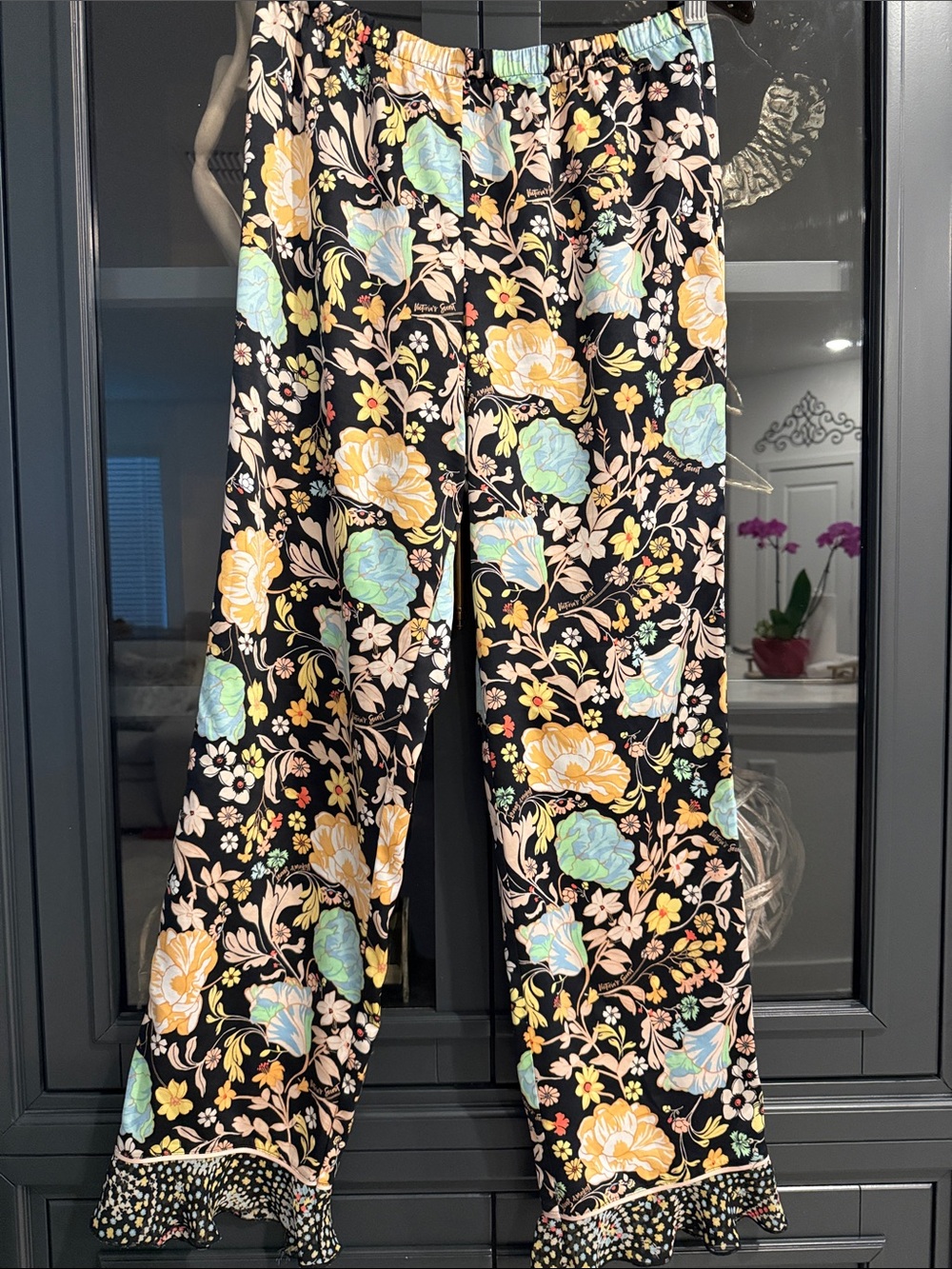 Victoria's Secret Black Floral Lounge Pants with Multi Color Accents